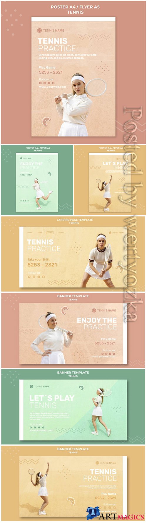 Tennis practice poster template design psd