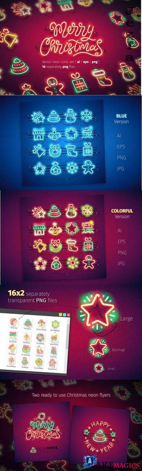Christmas Colorful Neon Icons - 2031343