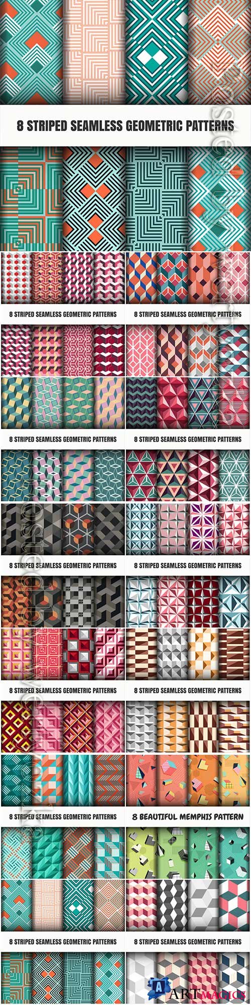 Set of striped seamless geometric patterns