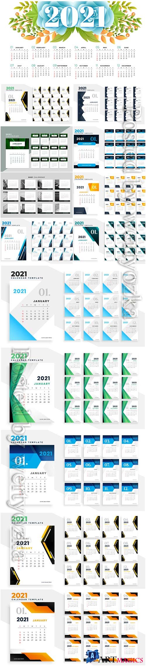 2021 calendar vector set templates