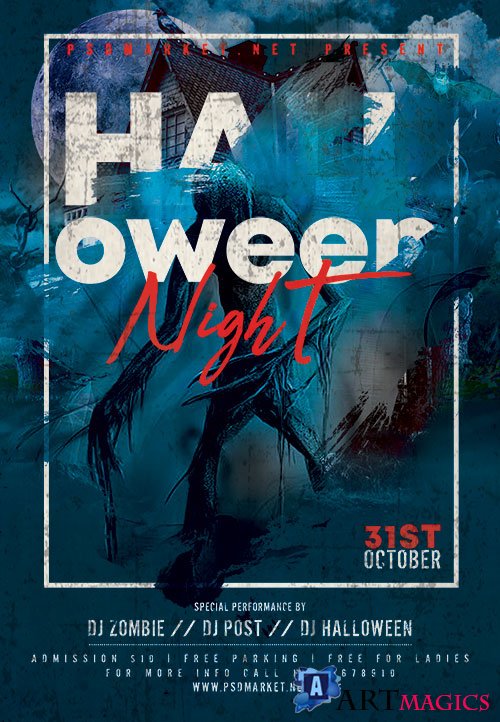 Halloween night event flyer psd