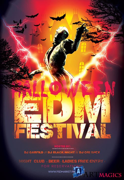 Halloween edm festival flyer psd