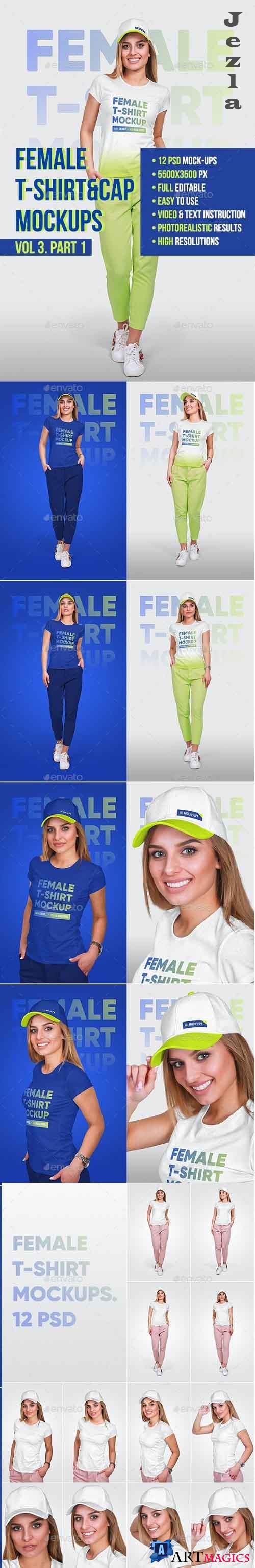 Female T-Shirt & Baseball Cap Mockup - 22056938 - 5336808