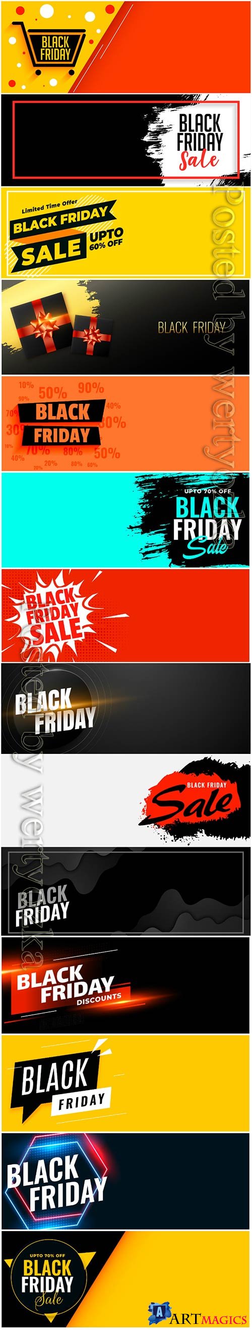 Black friday sale discounts shiny banner on black background