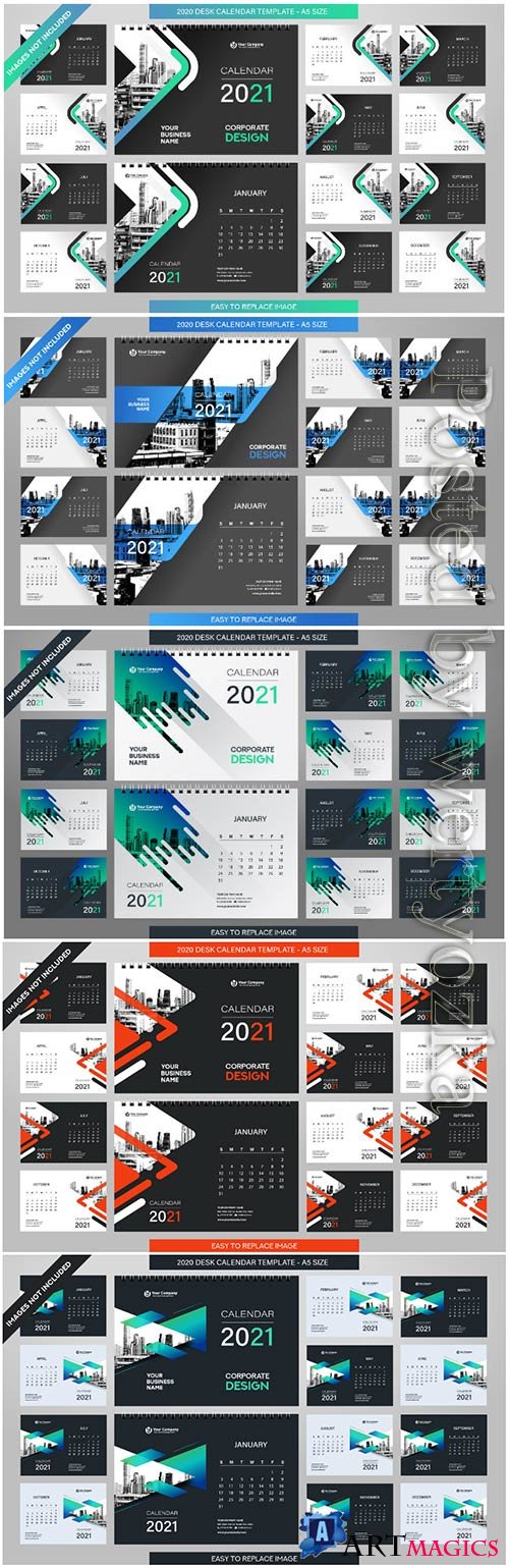 Desk calendar 2021 template - 12 months included