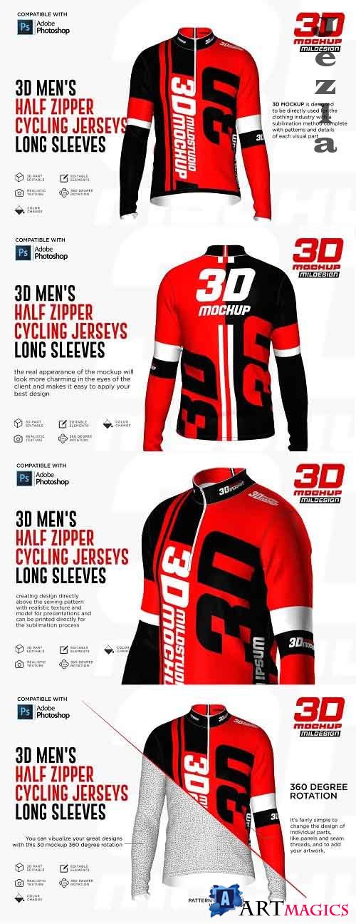 CreativeMarket - 3D Men's Halfzipper Cycling Jersey 5269750