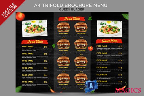 Vintage style queen burger a4 trifold brochure menu