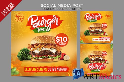 Burger house square design social media post