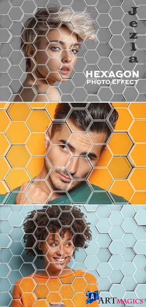 Hexagonal Tiles Photo Effect Mockup 386973076