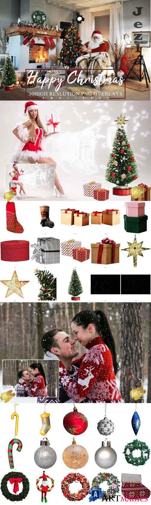 30 Happy Christmas Photoshop Overlays, new year holidays - 985528