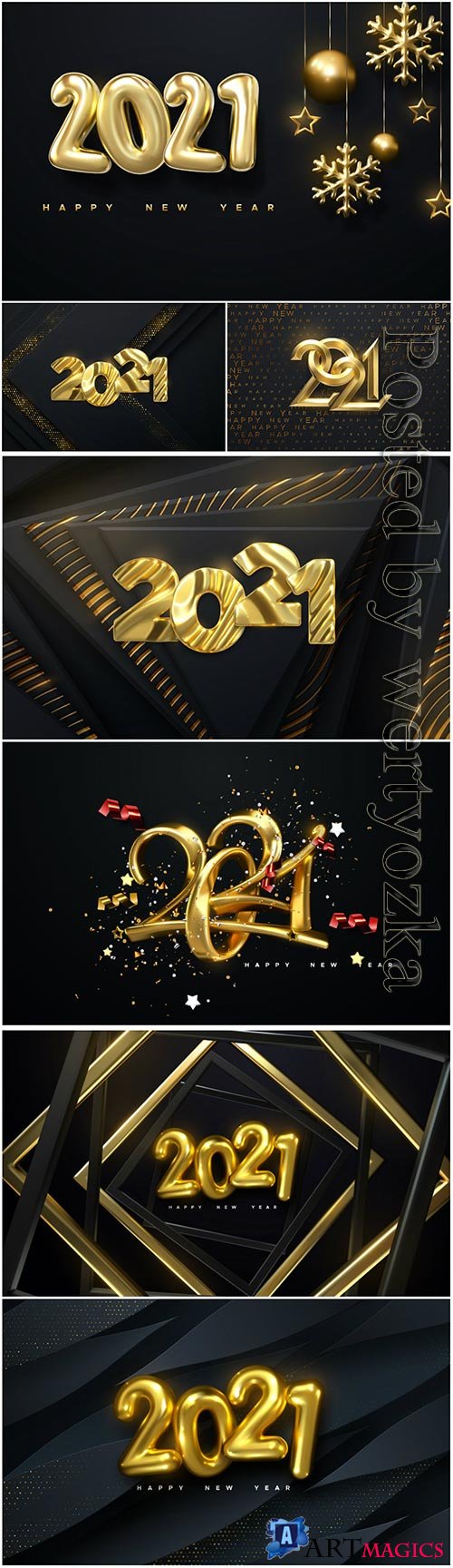 Happy new 2021 year, golden numbers on black background textured