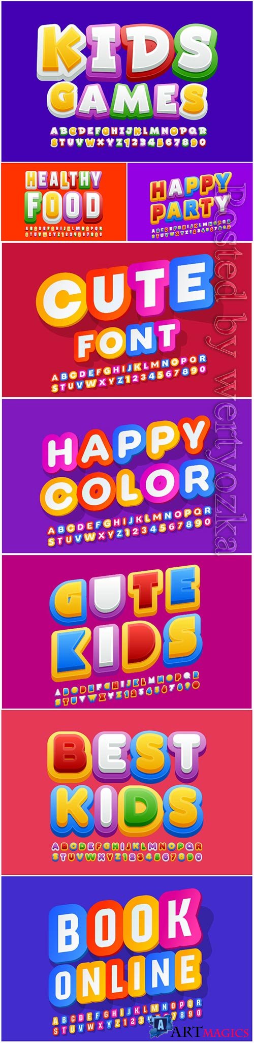 Colorful font for children, creative alphabet letters and numbers