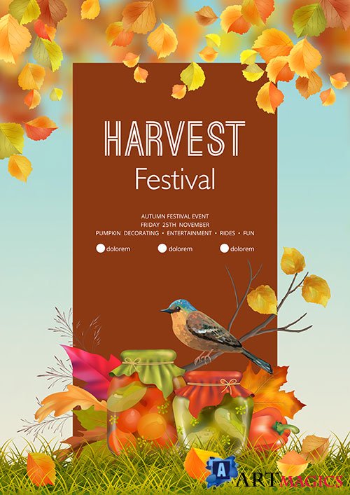Autumn harvest festival flyer or poster vector template