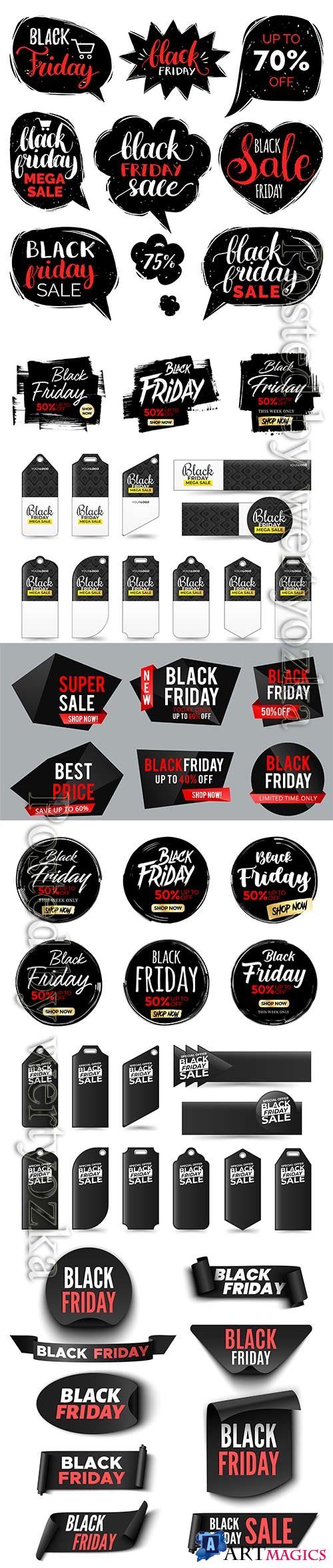 Set of black friday sale banners, ribbons and stickers