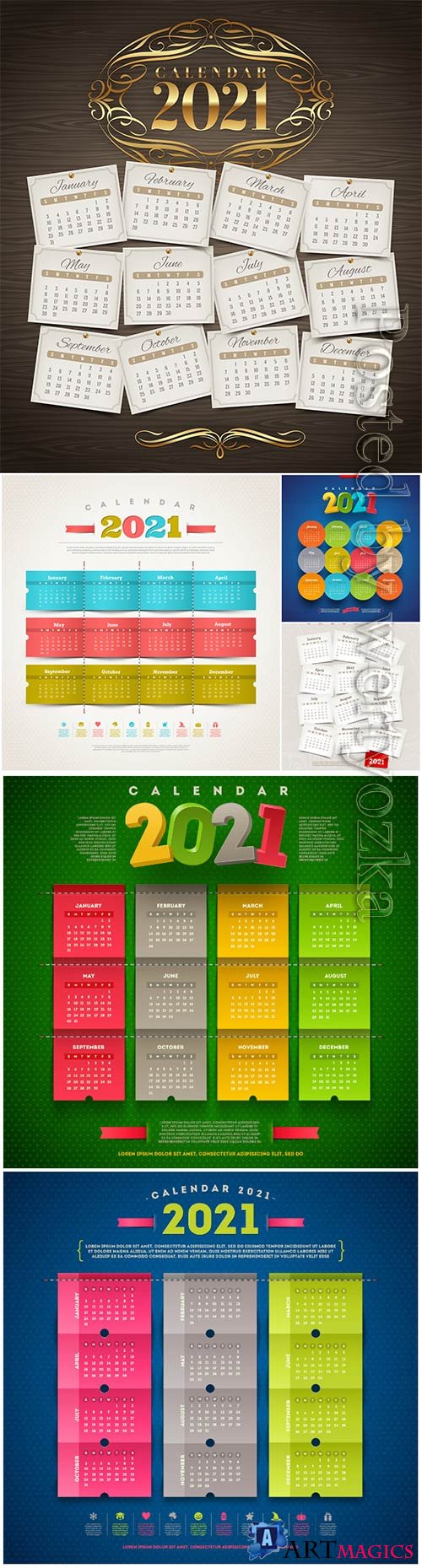 Calendar for 2021 year template vector design