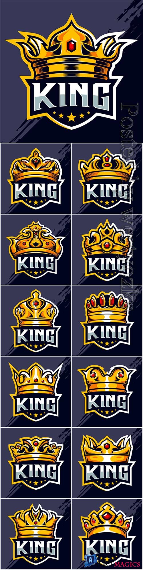 King crown esport logo design premium vector