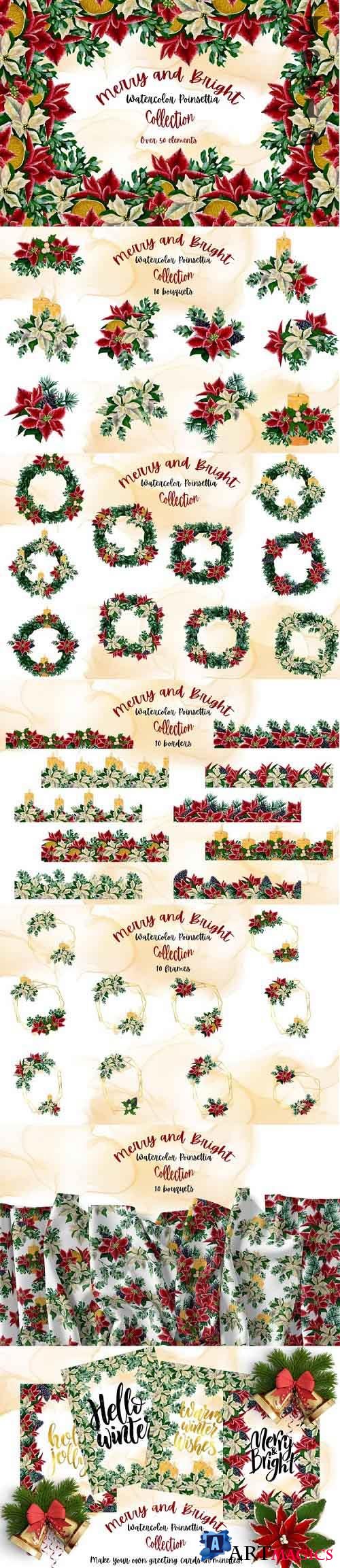 Merry and Bright - Watercolor Poinsettia Collection - 1014543