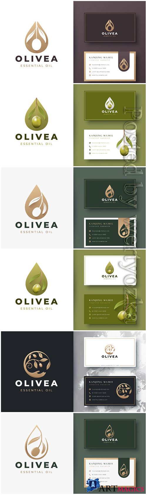 Olive oil logo and business card design premium vector