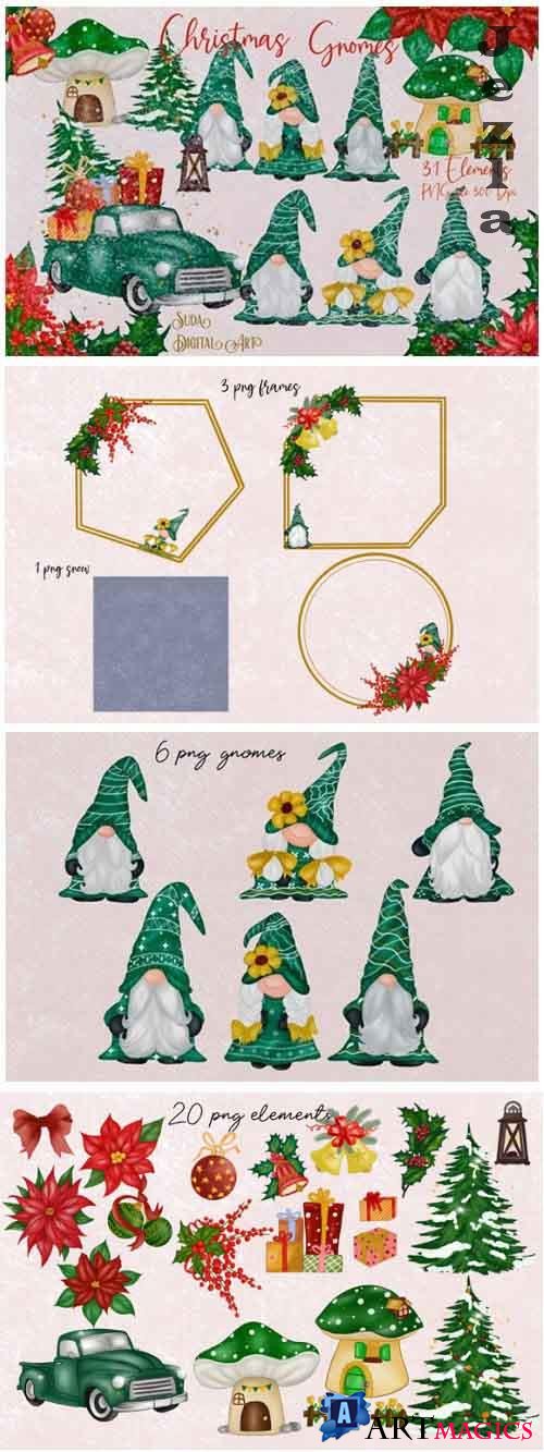 Green Gnomes Christmas Design Clipart