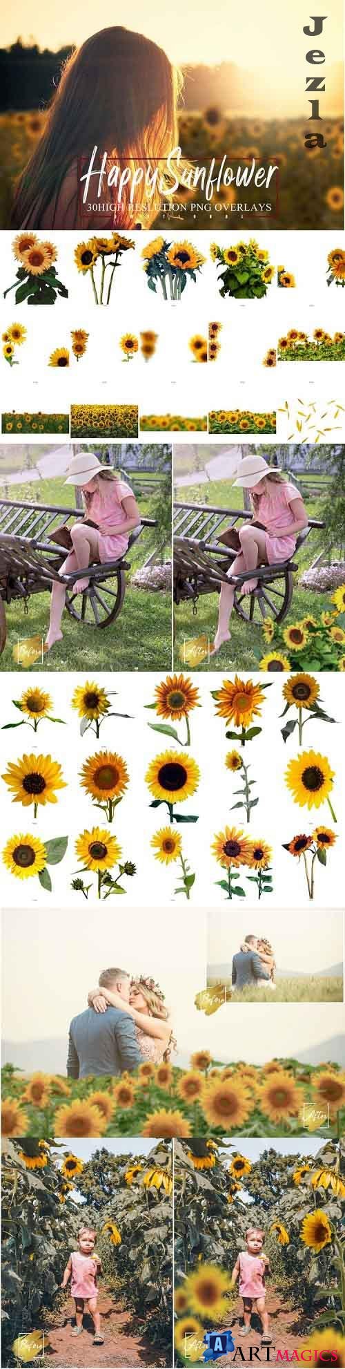 30 Happy Sunflower Photo Overlays, Flower summer spring - 1030557