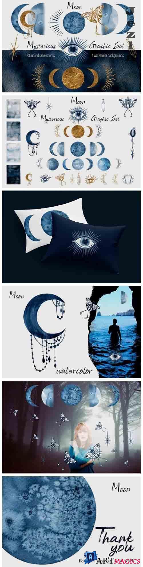 Watercolor moon clipart Magic mysterious space - 1035267