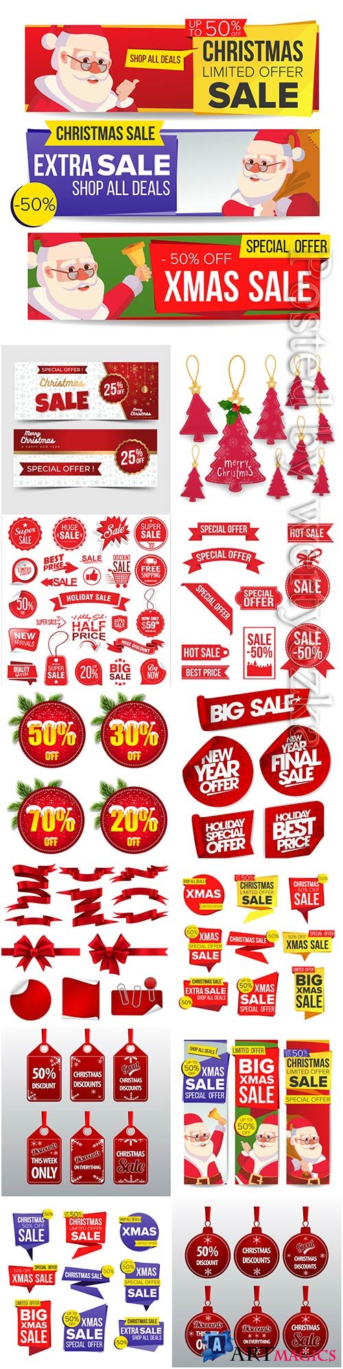 Christmas and new year stickers set, tags with labels vol 2