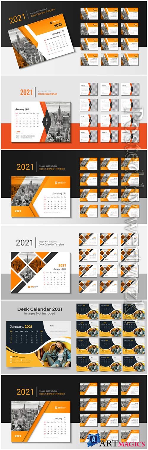 Desk calendar 2021 template design for new year