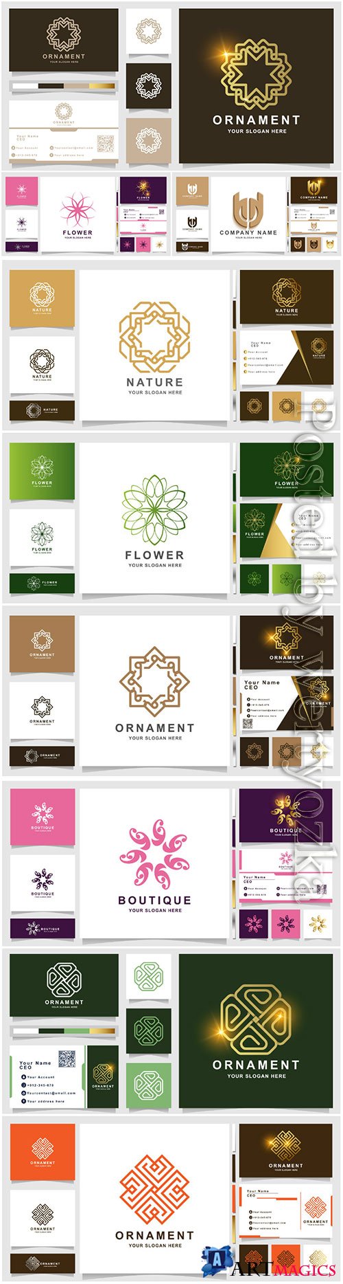 Ornament logo vector template with business card design