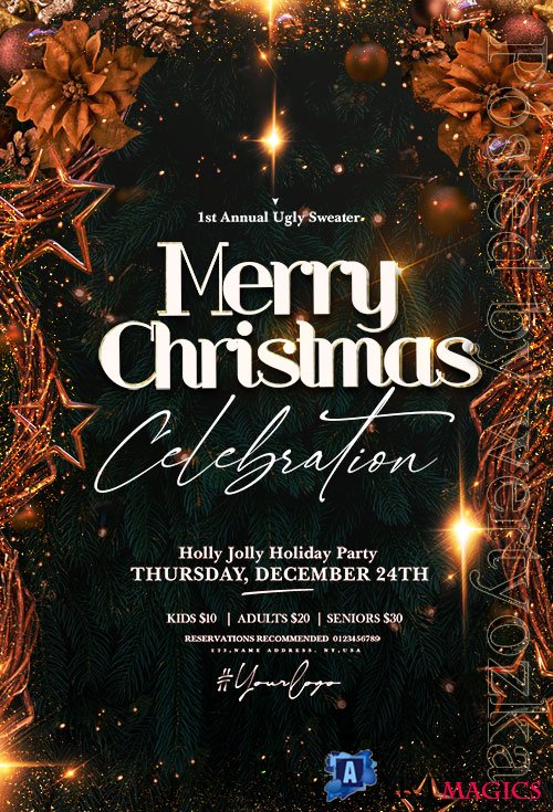 Holly Jolly Christmas Party Flyer PSD Template