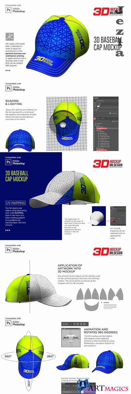 CreativeMarket - 3D Baseball Cap Mockup 5363713