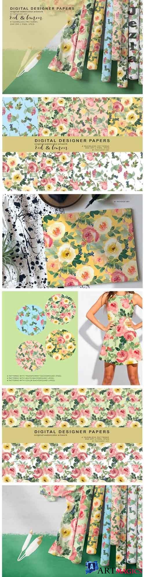 Watercolor Floral Seamless Patterns - 5657196