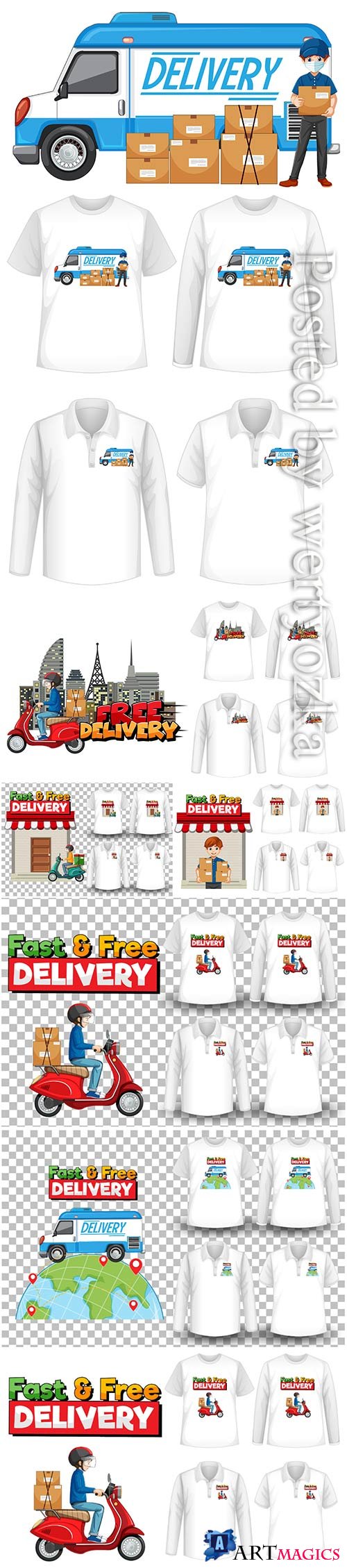 Set of mockup shirt with delivery theme in vector