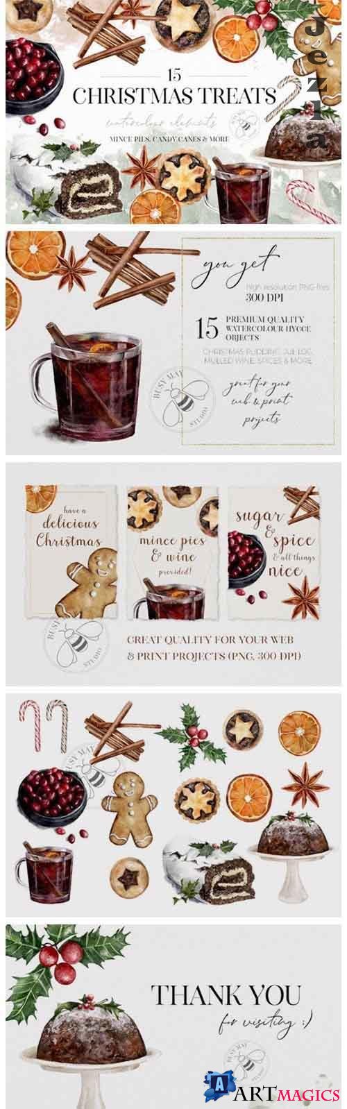 Watercolor Christmas Treats Festive Food Illustration Cake - 1026782