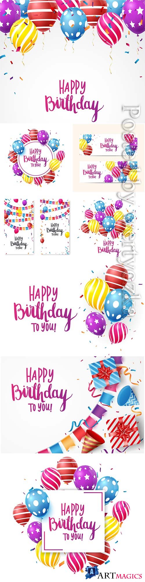 Birthday celebration, banner, colorful, confetti, balloons