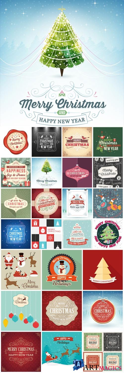 New Year and Christmas illustrations in vector 38