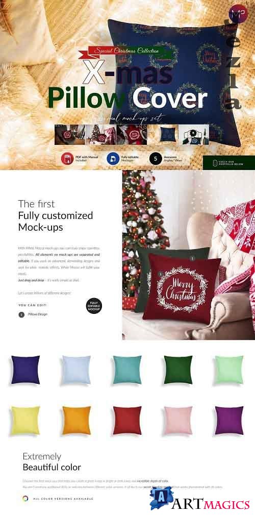 CreativeMarket - Christmas Pillow Cover Mock-ups Set 5613694