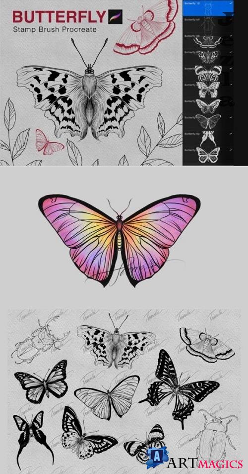 Butterfly Procreate Stamps Brushes