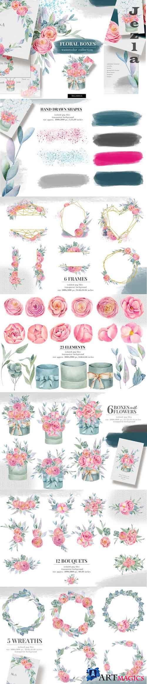 Floral boxes. Watercolor collection - 429165