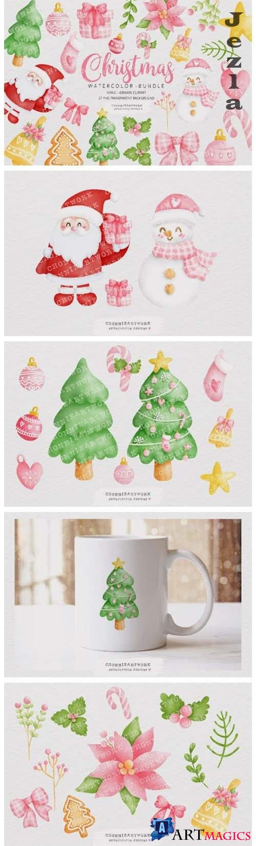 Watercolor Christmas Clipart Bundle