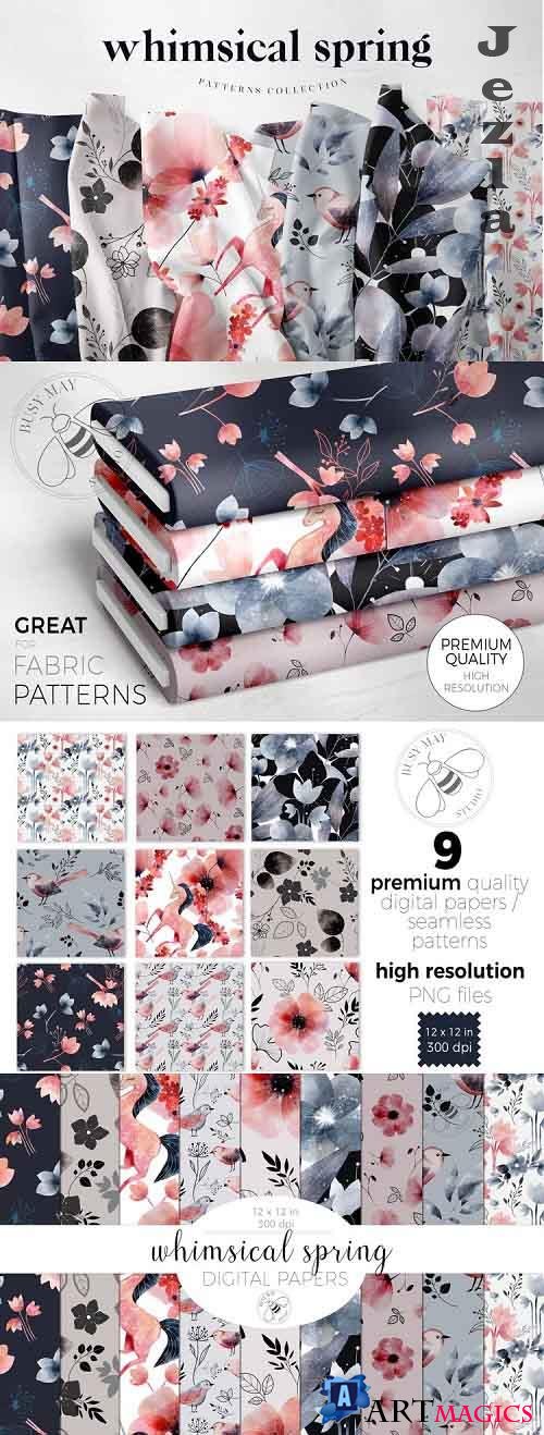 Watercolour Whimsical Spring Flowers Patterns Digital Papers - 1114744