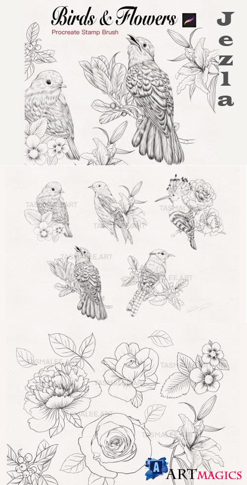 Birds and Flowers Stamp for Procreate