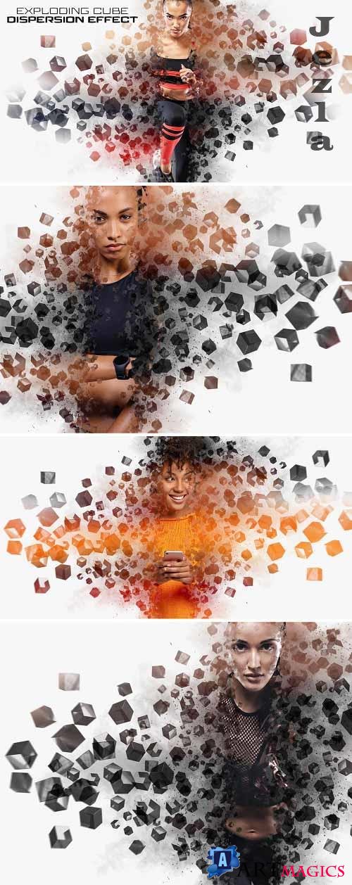 Dispersion Photo Effect with Cubes and Explosion Mockup 401053666