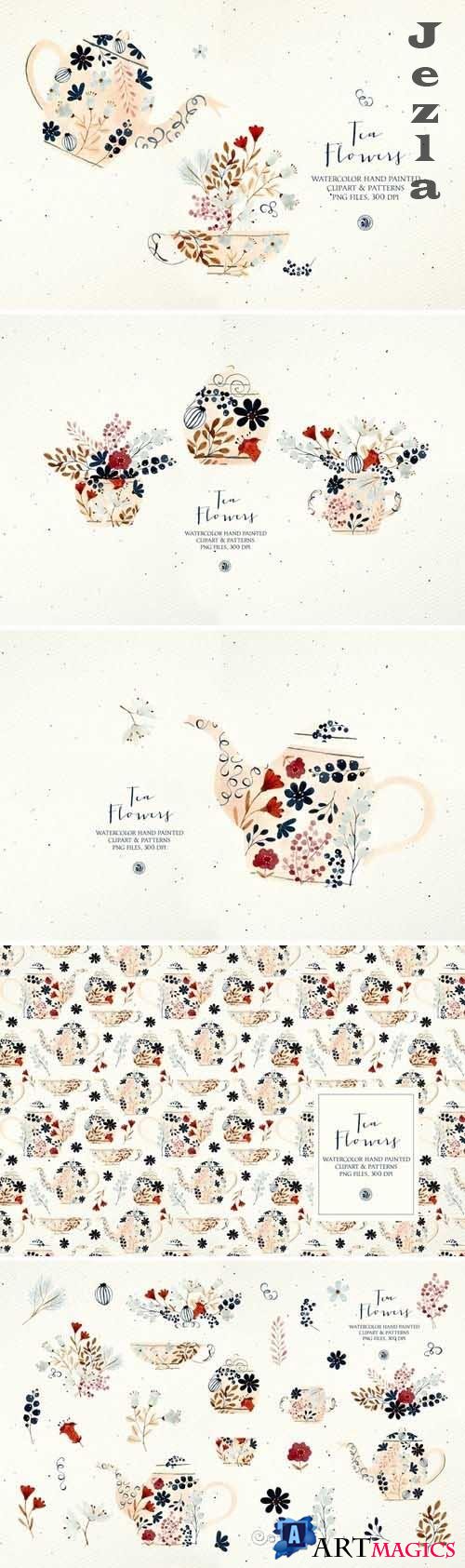 Tea Flowers - watercolor set - 5666021