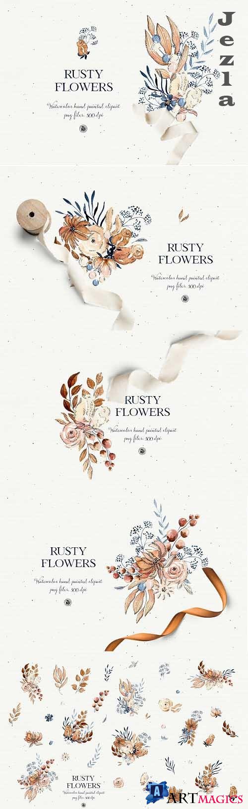 Rusty Flowers - watercolor set - 5692314