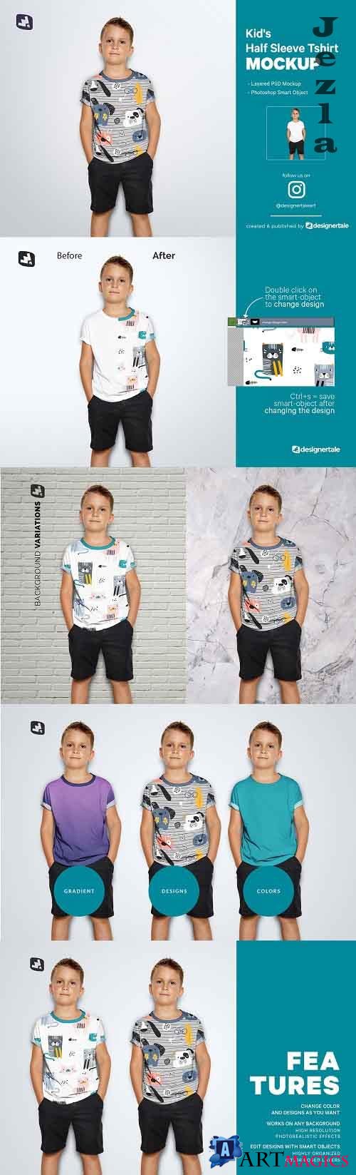 Kid's Half Sleeve Tshirt Mockup - 5242214