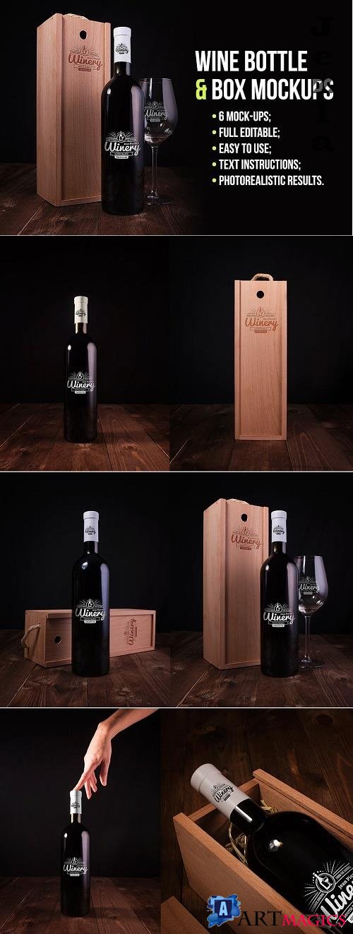 CreativeMarket - Wine Bottle and Box Mockups 1536840