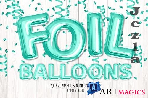 Aqua Foil Balloon Alphabet Clipart - 5757887