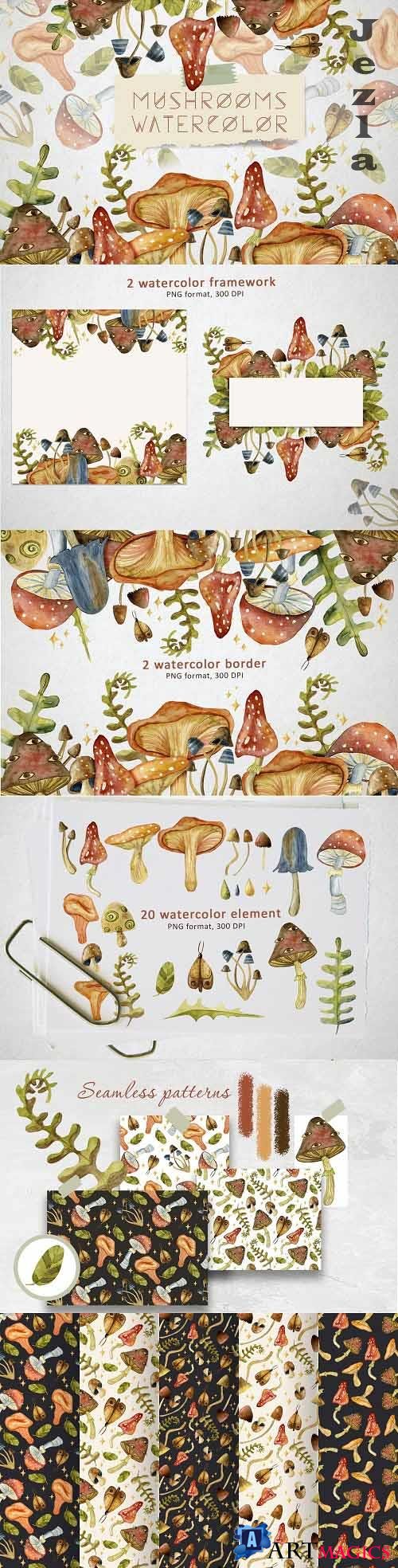 Watercolor Mushrooms - 5764505