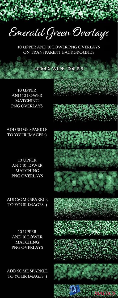Emerald Green Overlays - 10 Upper and 10 Lower PNG Overlays - 1141633