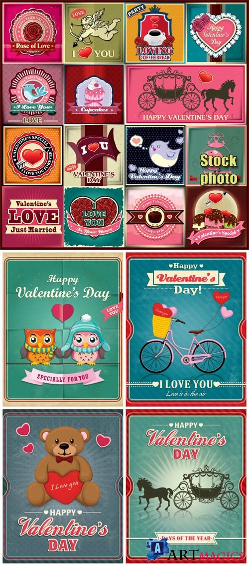 Vintage illustrations in vector for valentine's day